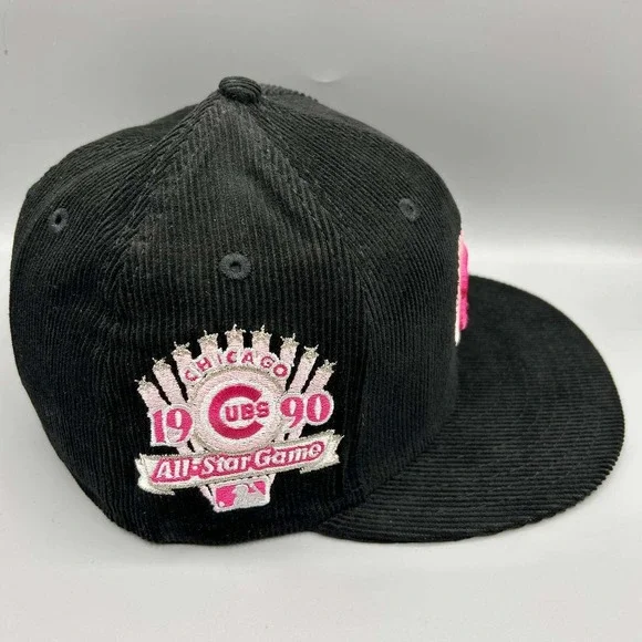 Chicago Cubs Hat Men 7 1/8 Black Corduroy 59Fifty New Era MLB Fitted Cap New